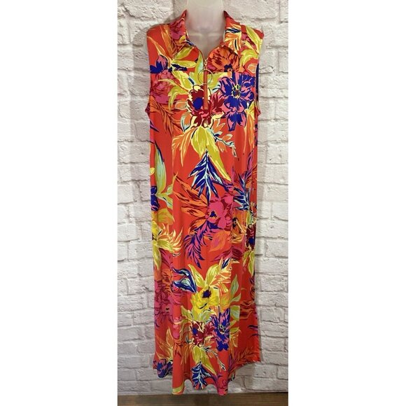 MSK Tropical Floral Sleeveless Maxi Dress XL Vacation Travel Stretchy Slinky Zip - Picture 1 of 13